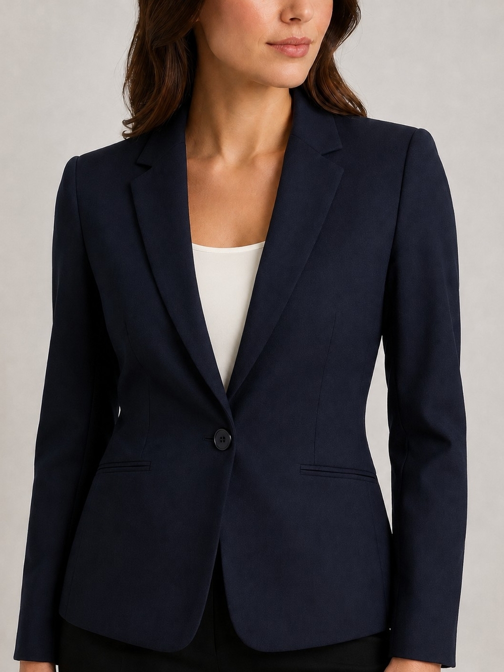 Tahari Arthur S Levine Blazer Women Size 2 Navy Blue Stretch One Button Career